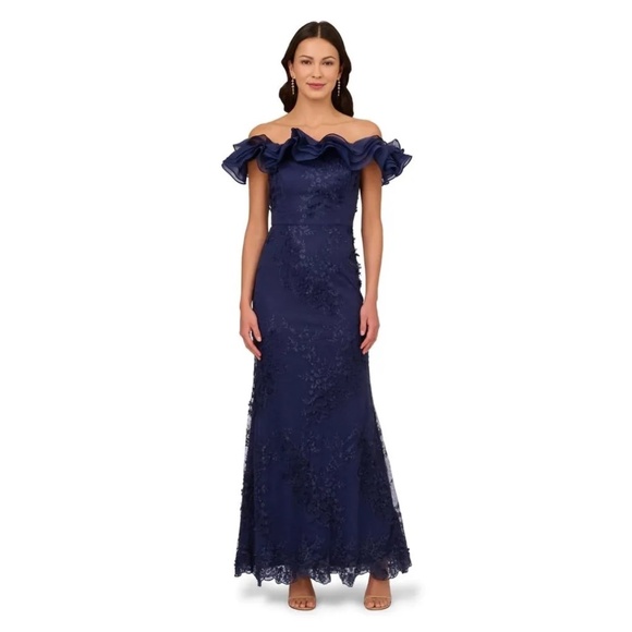 NWT Adrianna Papell Floral Ruffle Gown - size 8